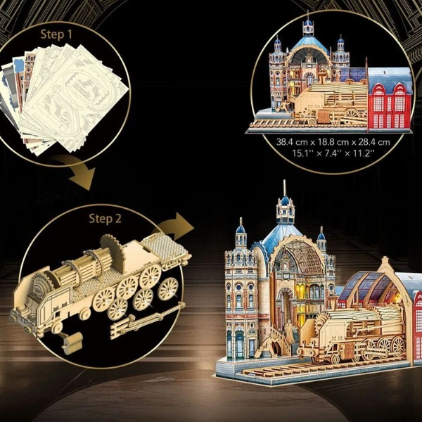 Puzzle 3d „gară feroviară” cu iluminare led, 255 elem. 6