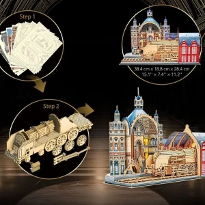 Puzzle 3d „gară feroviară” cu iluminare led, 255 elem. Thumbnail 6