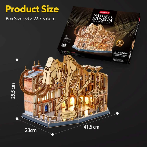 3d puzzle "muzeul de științe naturale – mamut" cu iluminare led, 463 elem. 4