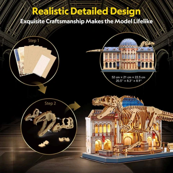 3d puzzle "muzeul de științe naturale – tyrannosaurus rex" cu iluminare led, 262 elem. 5
