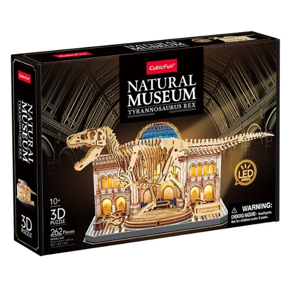 3d puzzle "muzeul de științe naturale – tyrannosaurus rex" cu iluminare led, 262 elem. 3