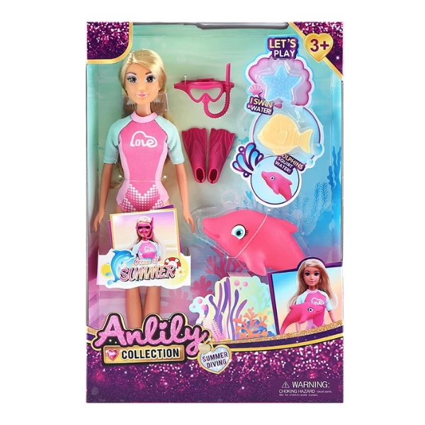 #01 păpușă înotătoare cu delfin și accesorii, 29 cm 3