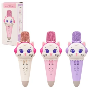 #01 microfon karaoke pentru copii „pisicuță”, 21 cm, 3 culori