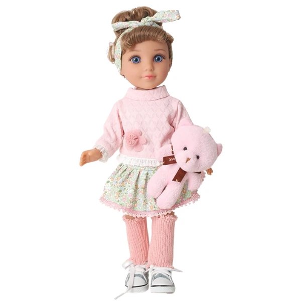 #01 păpușă cu ursuleț de pluș în ținută roz, 35 cm 2