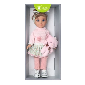 #01 păpușă cu ursuleț de pluș în ținută roz, 35 cm Thumbnail 3