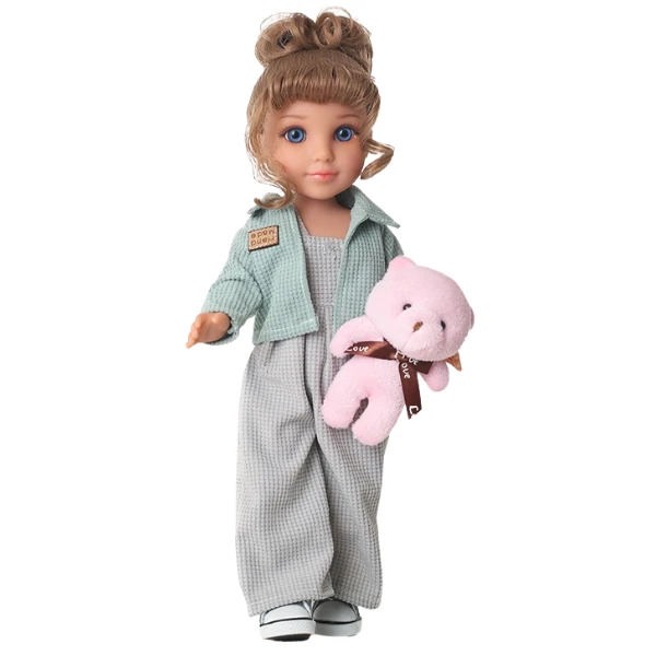 #01 păpușă cu ursuleț de pluș și ținută casual, 35 cm 2