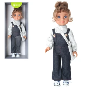 #01 păpușă în salopetă din denim cu gentuță, 40 cm