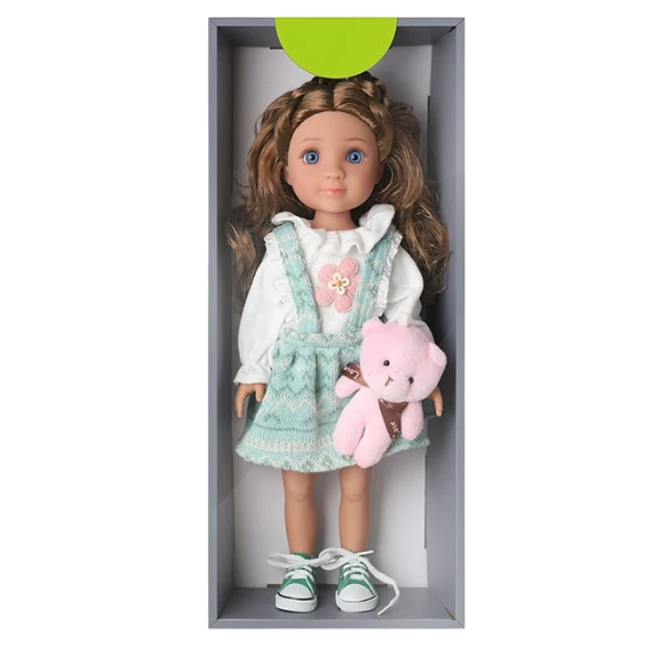 #01 păpușă cu ursuleț de pluș și rochie verde mentă, 40 cm 3