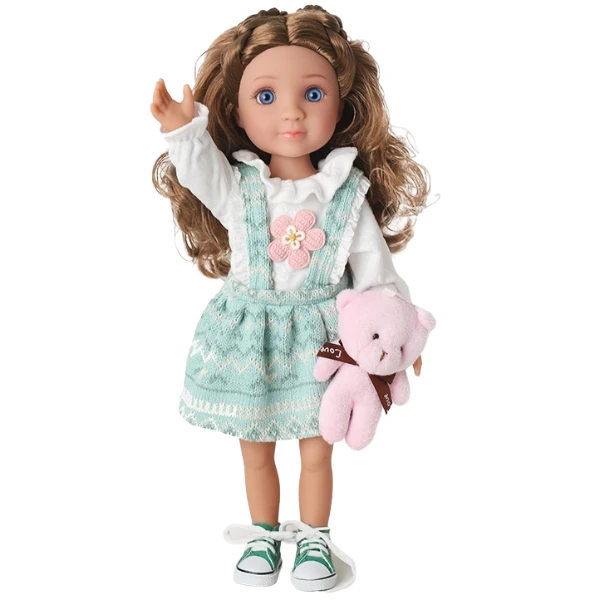 #01 păpușă cu ursuleț de pluș și rochie verde mentă, 40 cm 2