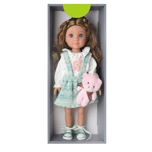 #01 păpușă cu ursuleț de pluș și rochie verde mentă, 40 cm Thumbnail 3