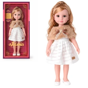 #01 păpușă "jelena" în rochie albă cu pelerină din blăniță, 38 cm