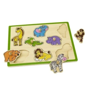 Puzzle din lemn cu buton „animale sălbatice" 8 elem. Thumbnail 2