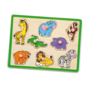 Puzzle din lemn cu buton „Animale sălbatice&quot; 8 elem.