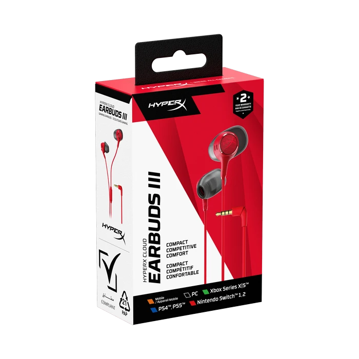 Гарнитура для мобильных телефонов hyperx cloud earbuds iii, проводной аналоговый, красный 7