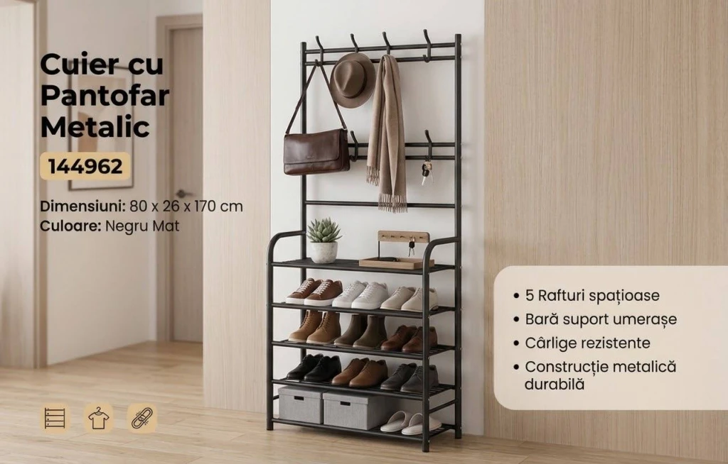 Cuier cu pantofar metalic cu 5raft.80x26x170cm at2681-4n 2