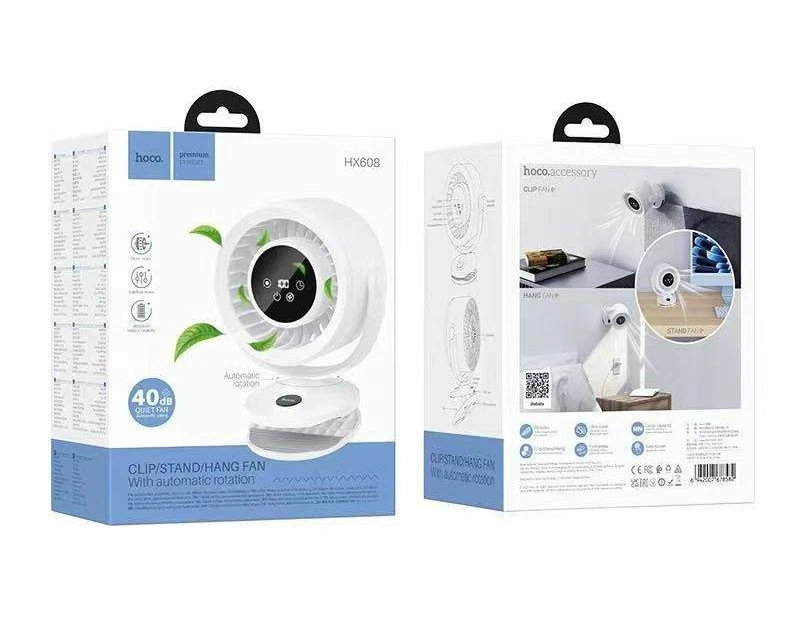 Вентилятор hoco hx608 с креплением на зажиме, белый. 3