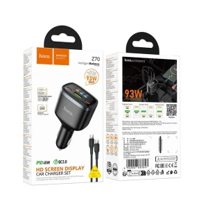 Автомобильное зарядное устройство hoco z70 speed ​​pd93w (2c1a) с tft-дисплеем (c-c), черное. Thumbnail 2