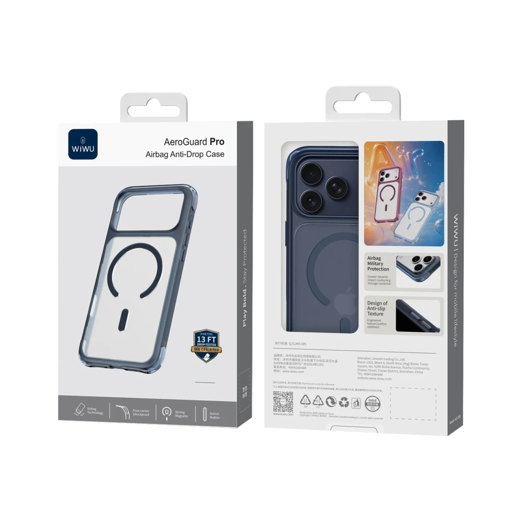 Husă anti-cădere wiwu areoguard pro airbag ag-202 pentru iphone 18 pro max/17 pro max, bleumarin 3
