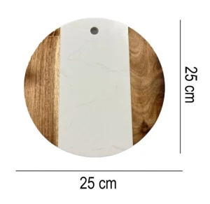 Tocator de bucatarie rotund d-25 cm din marmura si lemn sandonna 747 alb Thumbnail 1
