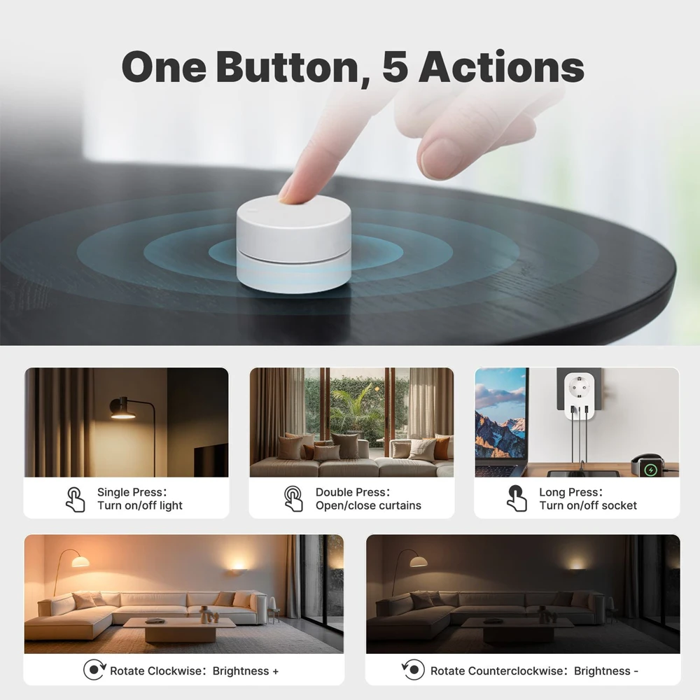 Moes zigbee smart scene button with rotary dimmer multi-control cr2450 2