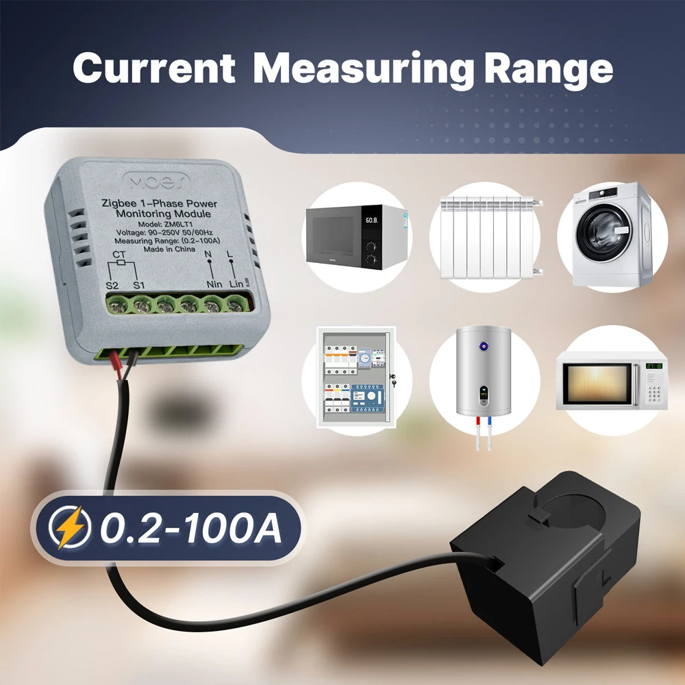 Moes zigbee 1-phase power monitoring module, measuring range: 0.2-100a 2