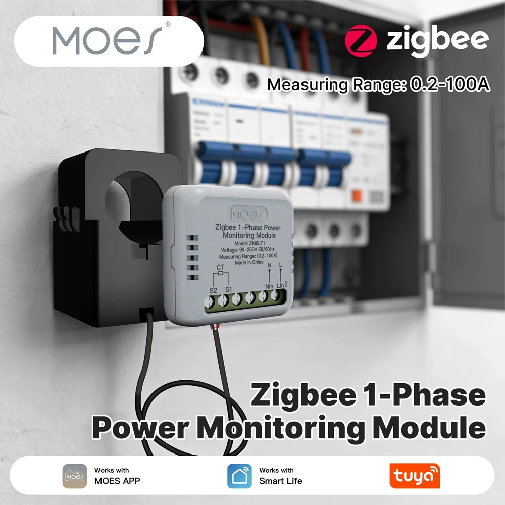Moes zigbee 1-phase power monitoring module, measuring range: 0.2-100a 3