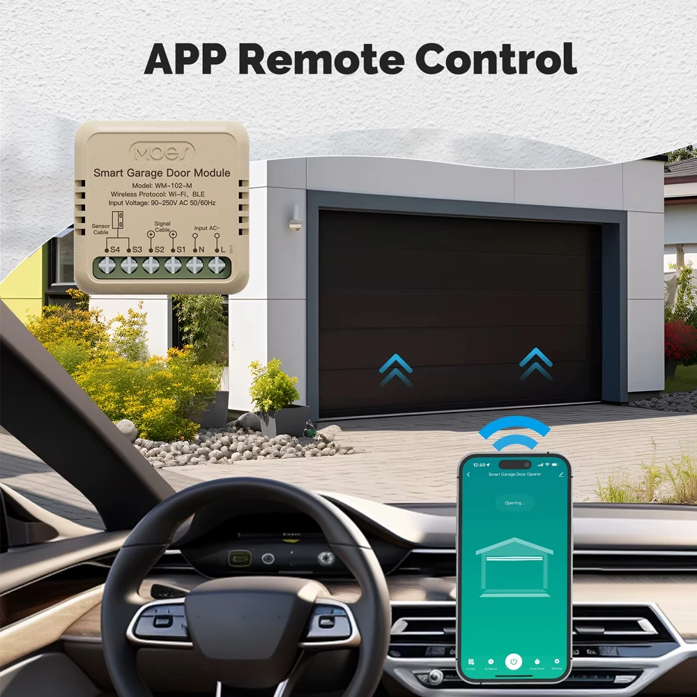 Moes wifi smart garage door opener controller remote wireless relay 4