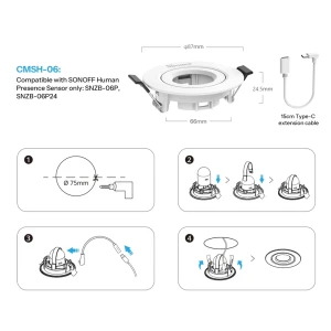 Sonoff human presence sensor recessed ceiling mount adapter cmsh06 for snzb-06p/snzb-06p24 Thumbnail 3