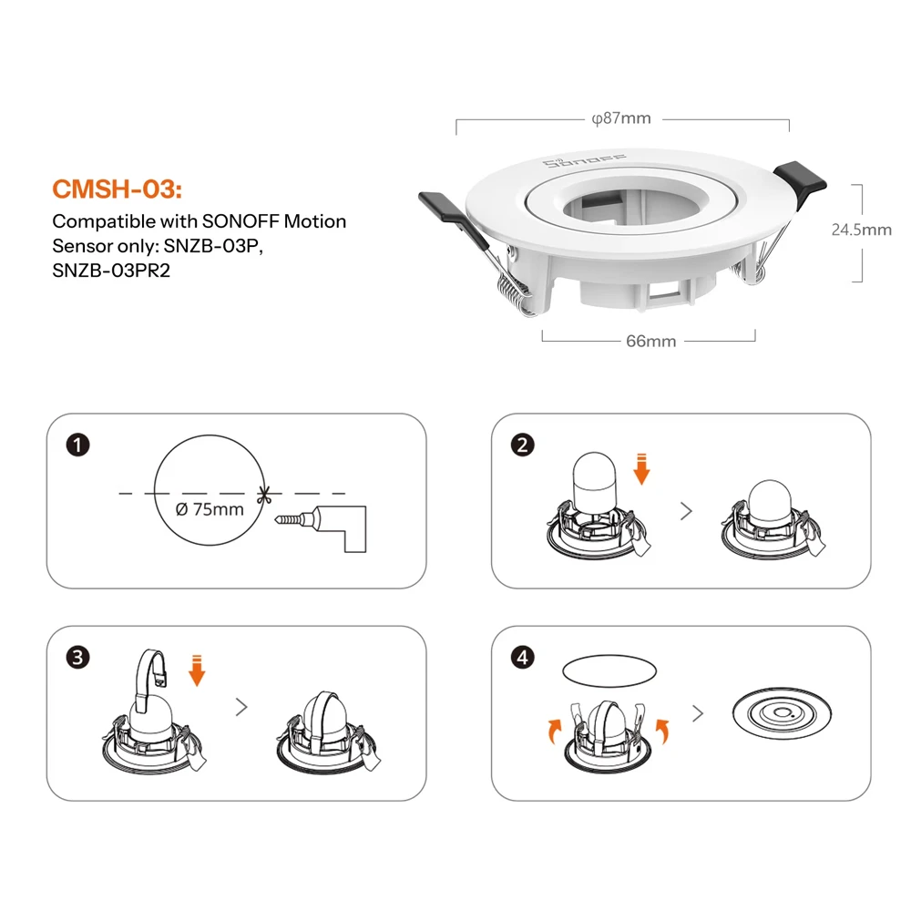 Sonoff mations sensor recessed ceiling mount adapter cmsh03 for snzb-03p/snzb-03pr2 3