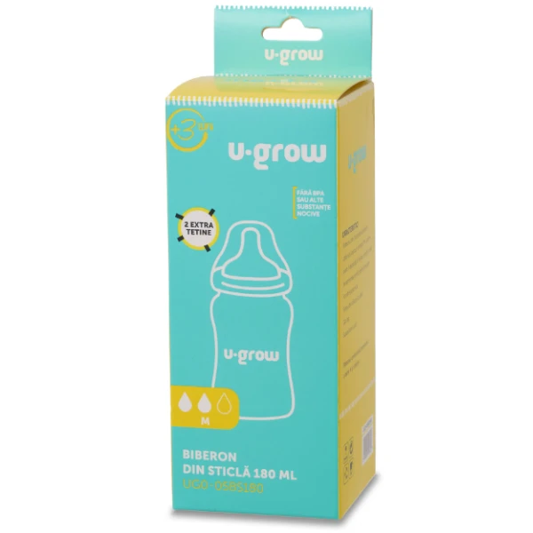 Biberon din sticlă, 180 ml, cu 2 tetine suplimentare 3