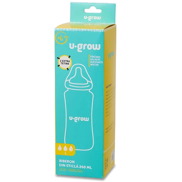 Biberon din sticlă, 260 ml, cu 2 tetine suplimentare 3