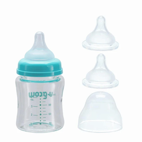 Biberon din sticlă, 120 ml, cu 2 tetine suplimentare 2