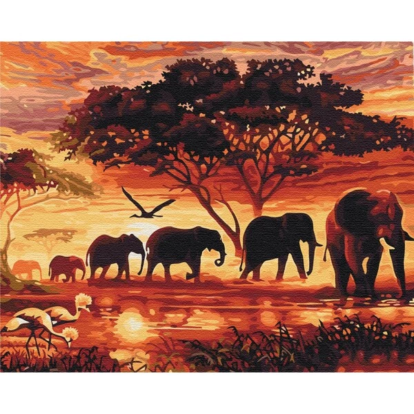 Pictură pe numere 40*50 cm (în cutie) – elefanții în savană 4