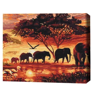 Pictură pe numere 40*50 cm (în cutie) – elefanții în savană Thumbnail 2