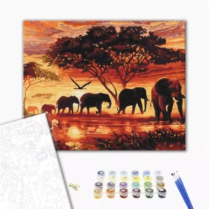 Pictură pe numere 40*50 cm (în cutie) – elefanții în savană Thumbnail 3
