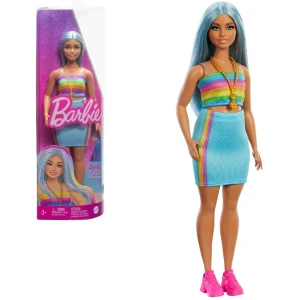 Кукла barbie "модница с голубыми волосами, радужным топом и юбкой цвета тила"