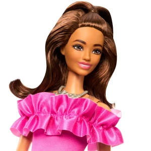 Păpușa barbie "fashionista cu părul ondulat șaten și o rochie roz" Thumbnail 4