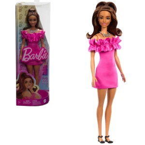 Кукла barbie "модница с каштановыми волнистыми волосами и розовым платье"