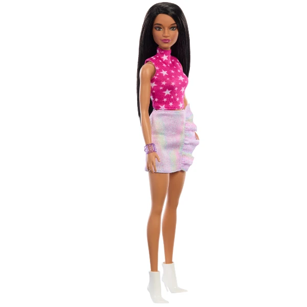 Păpușa barbie "fashionista cu păr negru drept și fustă iridescentă" 2