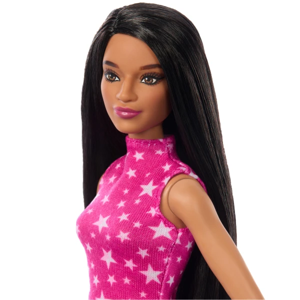 Păpușa barbie "fashionista cu păr negru drept și fustă iridescentă" 4