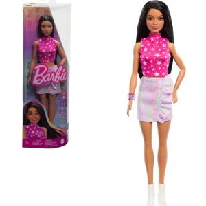 Кукла barbie "модница с черными прямыми волосами и радужной юбкой"