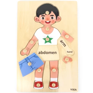 Puzzle din lemn cu buton &quot;Băiețel - Descoperim părțile corpului&quot;, 11 elem.