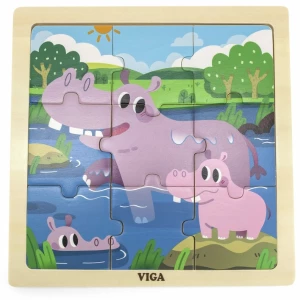 Puzzle din lemn &quot;Mama hiopotam și puiul ei&quot;, 9 elem.