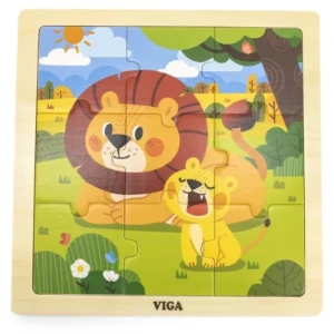 Puzzle din lemn "leoaică și puiul de leu", 9 elem.