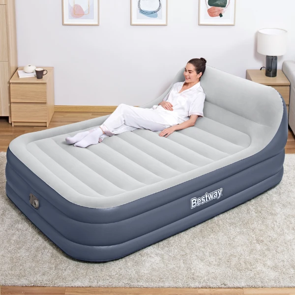 Bestway надувной матрас со встроенным электронасосом 220 v и изголовьем, 152x226x84 см 17