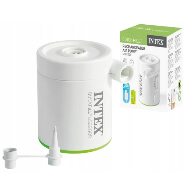 Intex насос электрический "quickfill usb200r" usb 5в, 2а, перезаряжаемый, пауэрбанк, 2 насадки 5