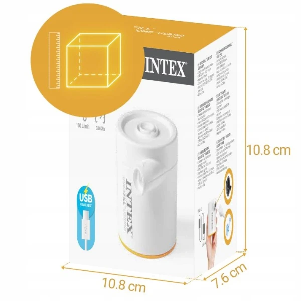 Intex насос электрический "quickfill usb150" usb 5в, 2а, 2 насадки 2