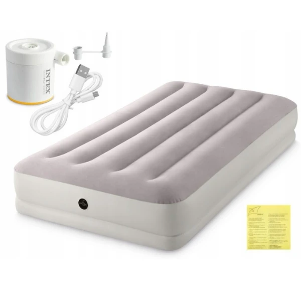 Intex надувной матрас “velur prestige” 99x191x30 см с портативным usb-насосом 5v, до 136 кг 11