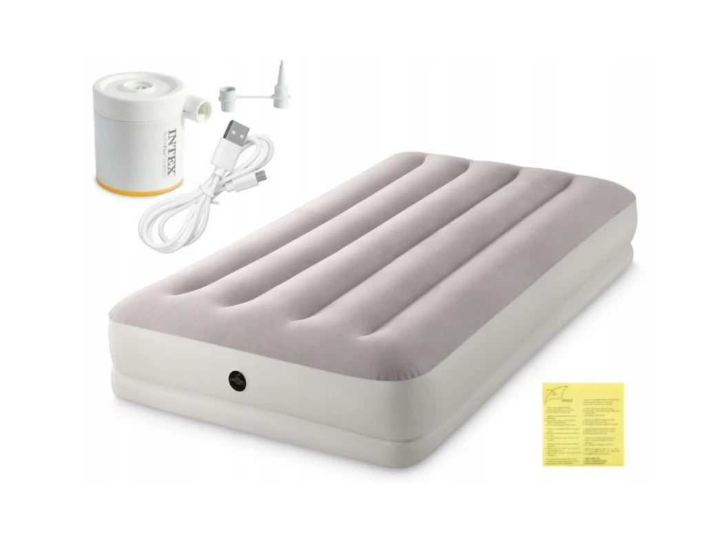 Intex надувной матрас “velur prestige” 99x191x30 см с портативным usb-насосом 5v, до 136 кг 17