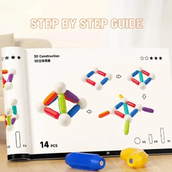 Set de construcție magnetic „cilindri în culori de curcubeu”, 60 buc. 11